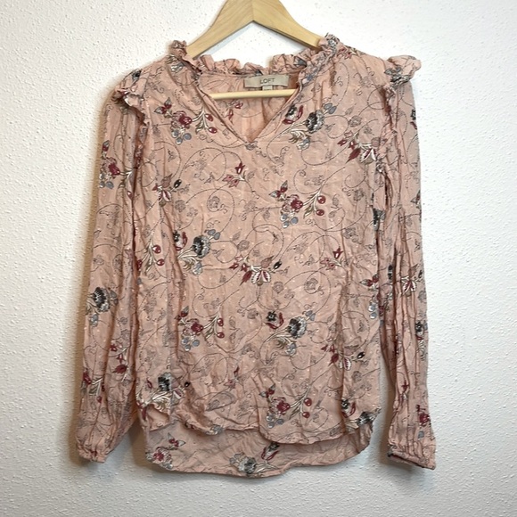 LOFT Tops - Loft Floral/Ruffle Long Sleeve Shirt Size XS